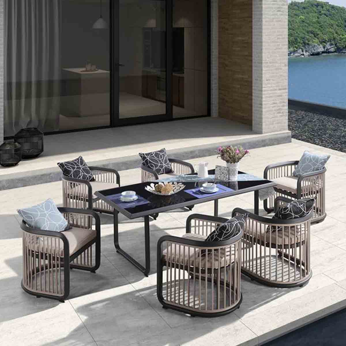 Ανθρακί με Μπεζ City Dining Set Alu Τραπέζι180x90εκ και 6 Πολυθρόνες
