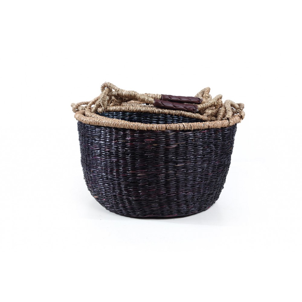 Black ethnic καλάθια αποθήκευσης από seagrass σετ των πέντε τεμαχίων
