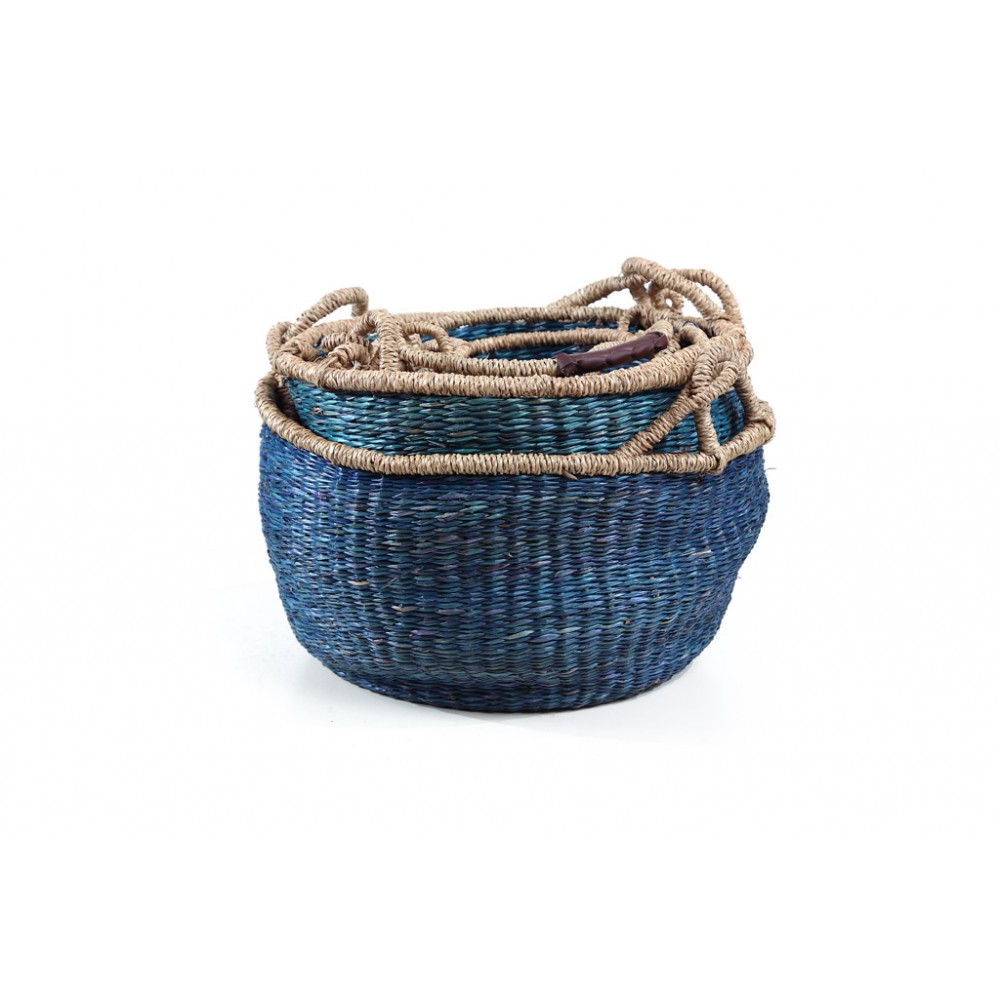 Blue ethnic καλάθια αποθήκευσης από seagrass σετ των πέντε τεμαχίων