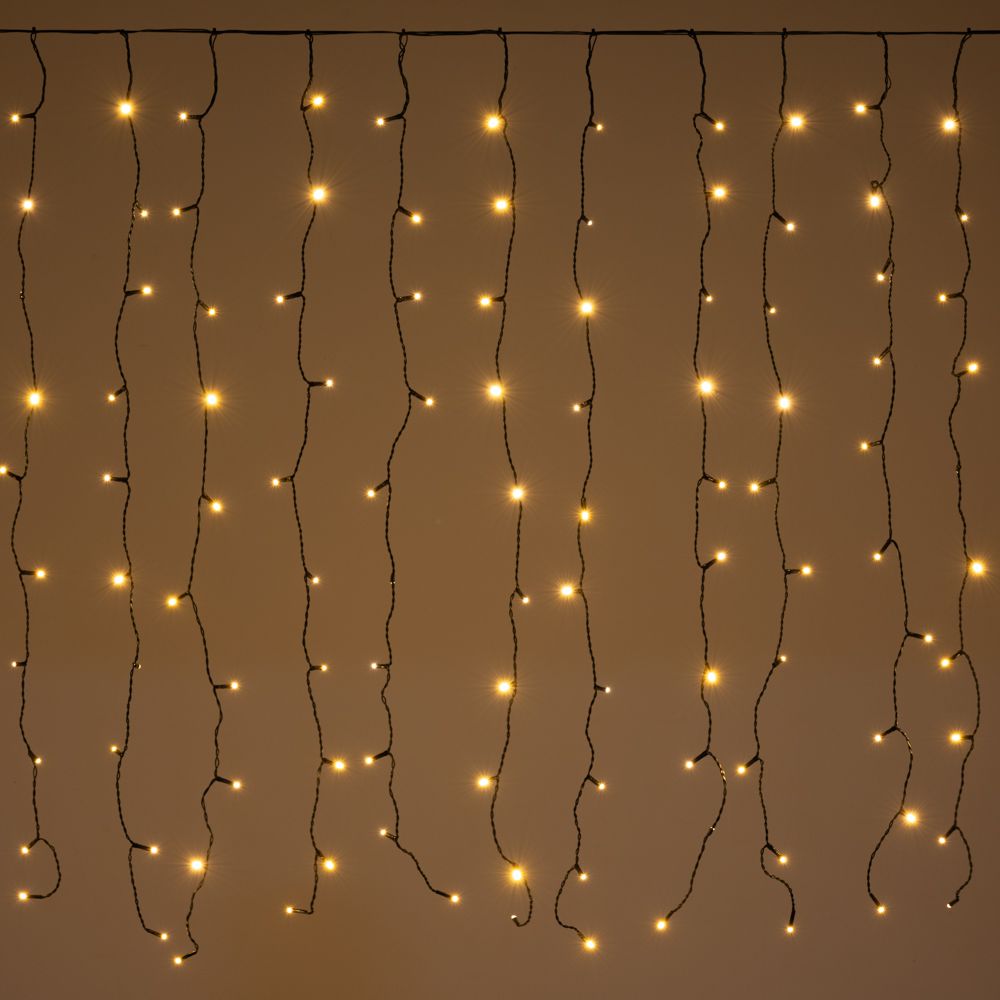 200 Led λαμπάκια IP44 κουρτίνα με επεκτεινόμενο πράσινο καλώδιο και θερμό λευκό φως 200x100 εκ
