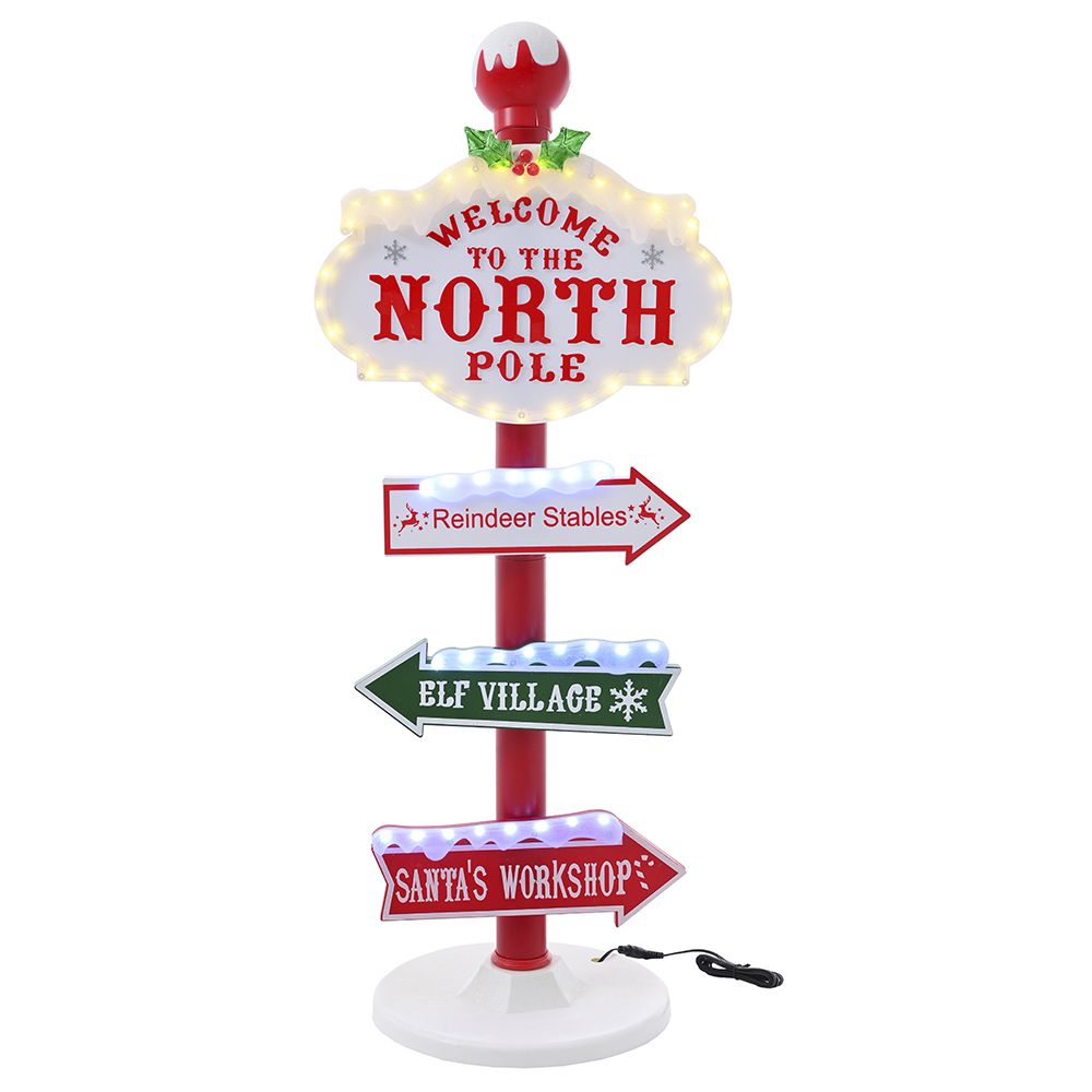 Κόκκινη ταμπέλα North pole με μουσική και φώτα 29.6x29.6x95 εκ
