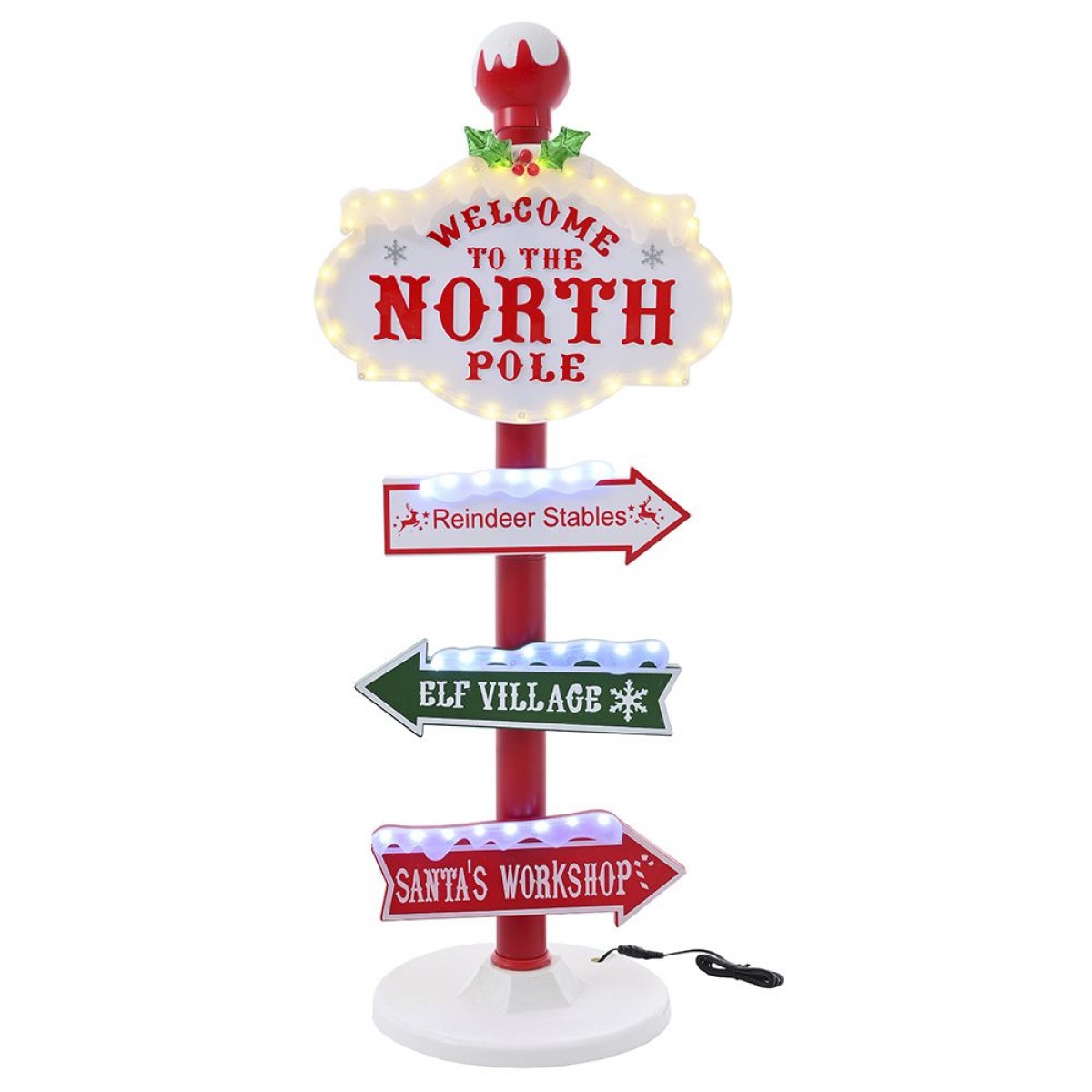 Κόκκινη ταμπέλα North pole με μουσική και φώτα 29.6x29.6x95 εκ