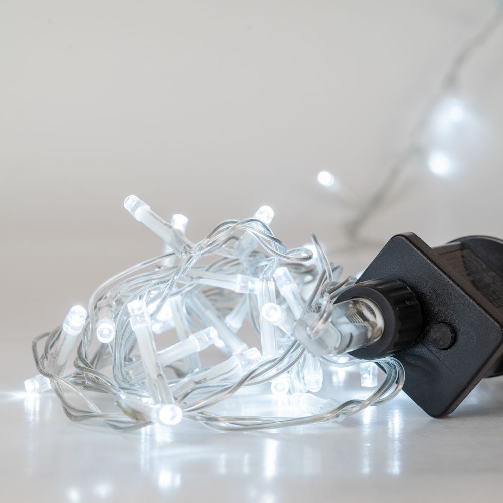 800 Led λαμπάκια IP44 με 8 προγράμματα διάφανο καλώδιο και λευκό ψυχρό φως 40μ
