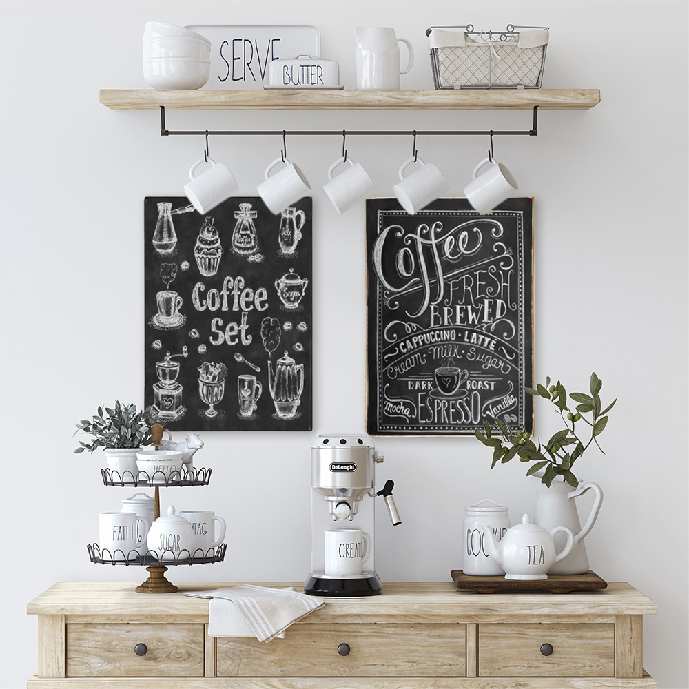 Coffee set chalkboard like ξύλινος χειροποίητος πίνακας