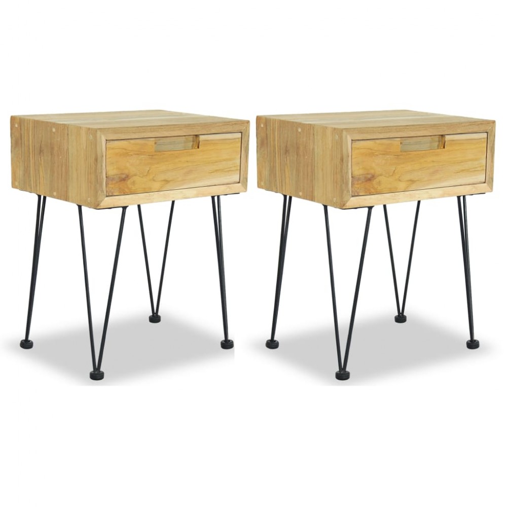 Κομοδίνα σετ δύο τεμαχίων από μασίφ ξύλο teak 40x30x50 εκ