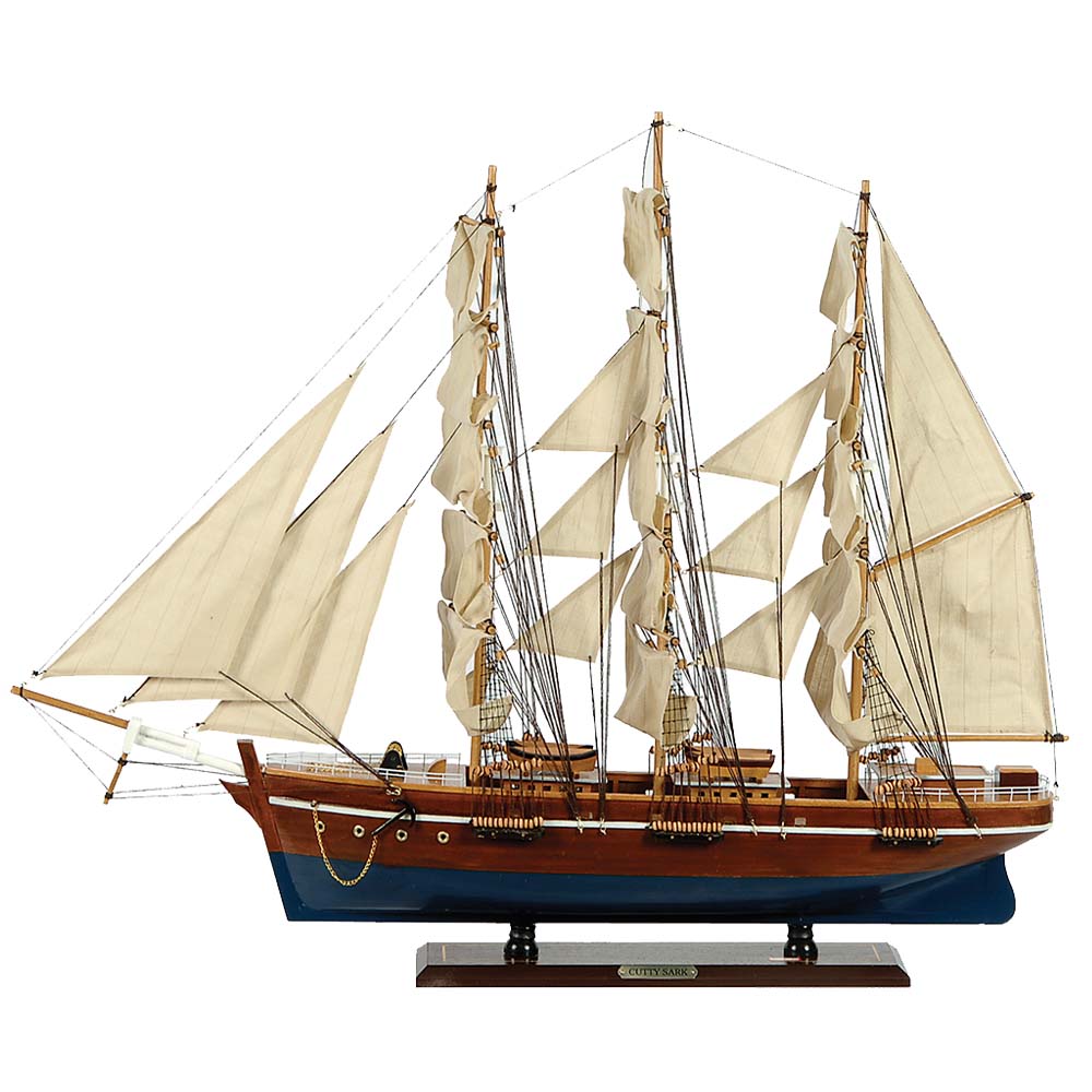 Καραβάκι ξύλινο Cutty Sark ιστιοφόρο καφέ και μπλε 120x19x97 εκ