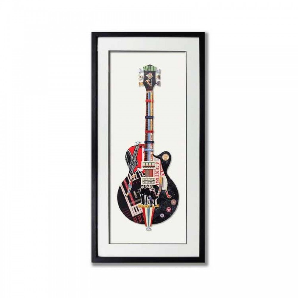 Rock Guitar πίνακας από 3D κολλάζ σε σχήμα ηλεκτρικής κιθάρας 50x100 εκ