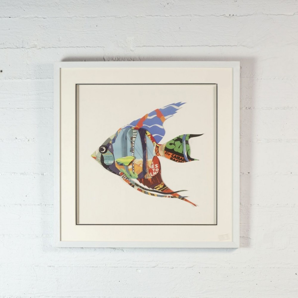 Angel fish πίνακας από 3D κολλάζ σε σχήμα ψαριού 60x60 εκ