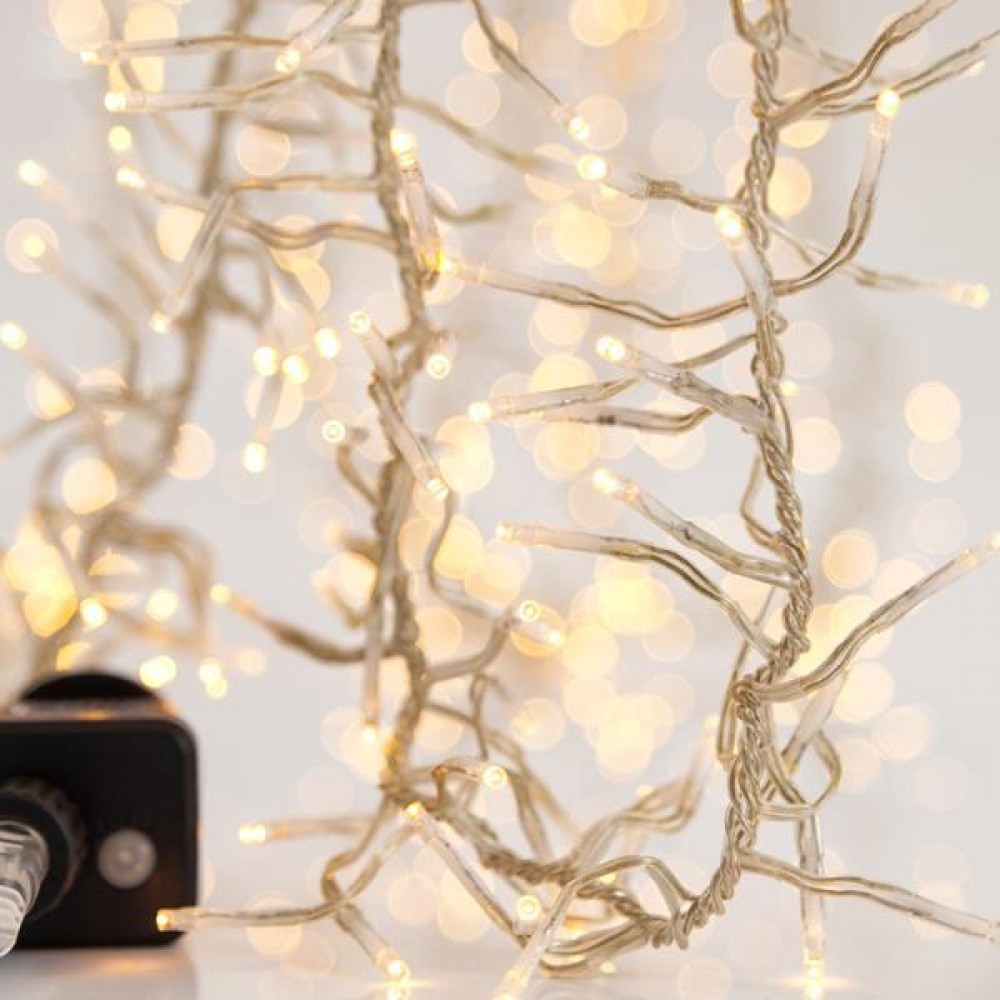 1152 Cluster led με διάφανο καλώδιο λευκό θερμό φως και οκτώ προγράμματα IP44 9.8 μέτρα