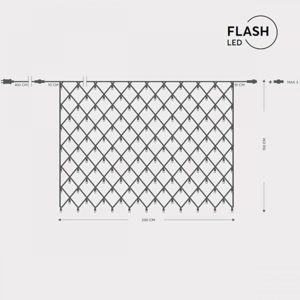 240 led δίχτυ με πράσινο καλώδιο και δυνατότητα επέκτασης IP44 θερμό λευκό φως και 24 flash 200x150 εκ