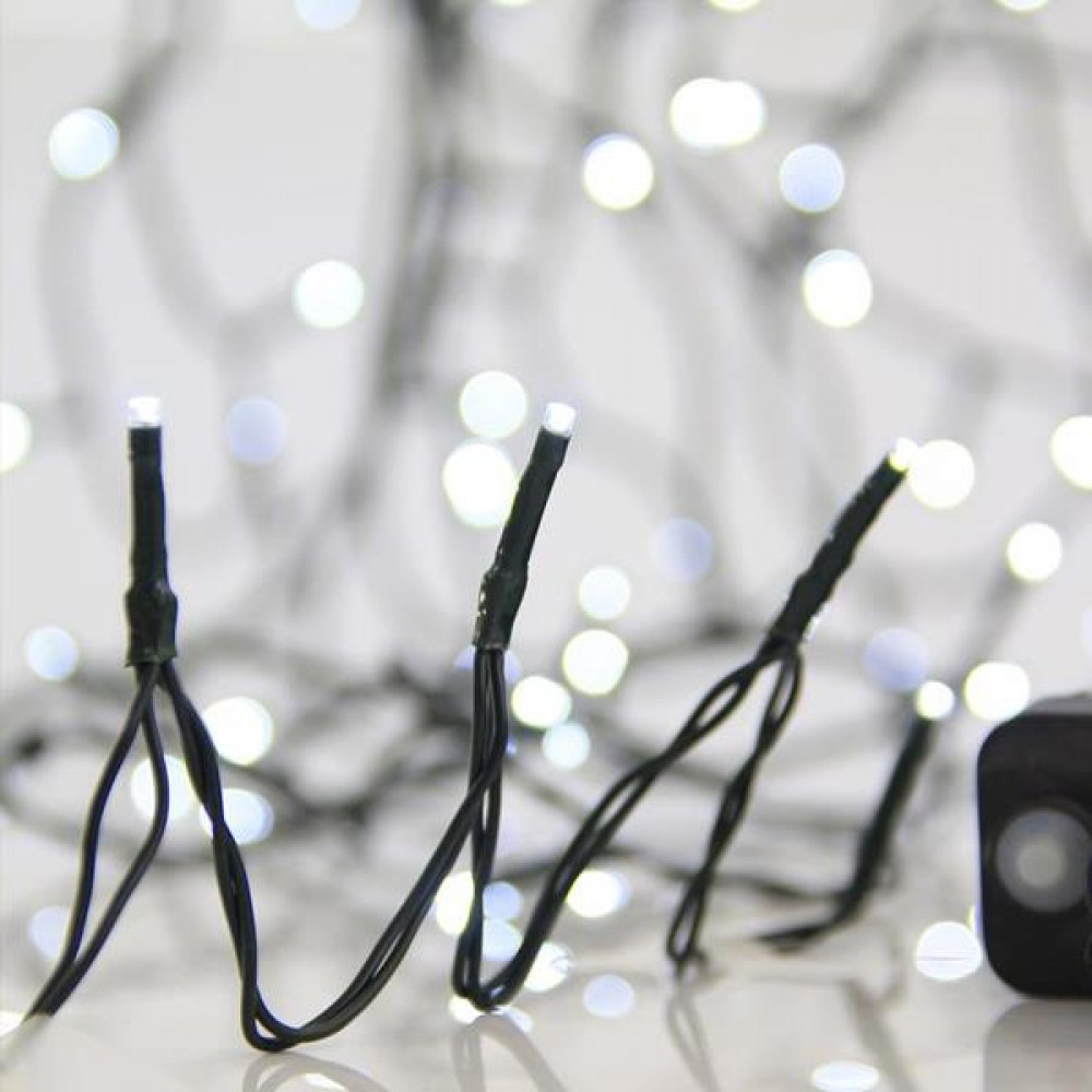 1500 Led λαμπάκια με 8 προγράμματα μετασχηματιστή ρεύματος και πράσινο καλώδιο IP44 λευκό ψυχρό φως 75μ
