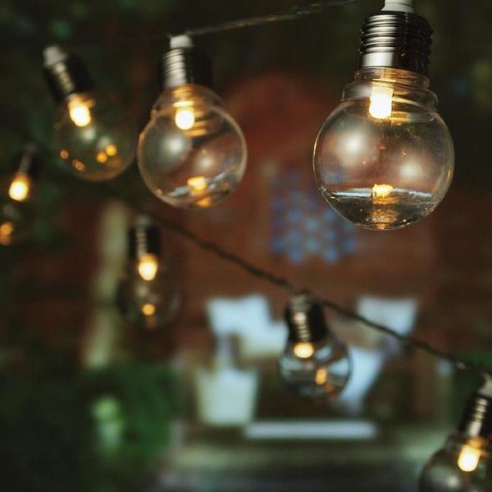 20 led με γυάλινους γλόμπους διάφανο καλώδιο και θερμό λευκό φως IP44 380 εκ