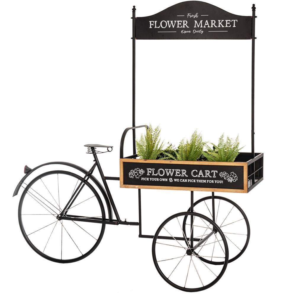 Flower Market μεταλλικό διακοσμητικό ποδήλατο σε μαύρο χρώμα με βάση για κασπώ και γλάστρες 165x68x168 εκ