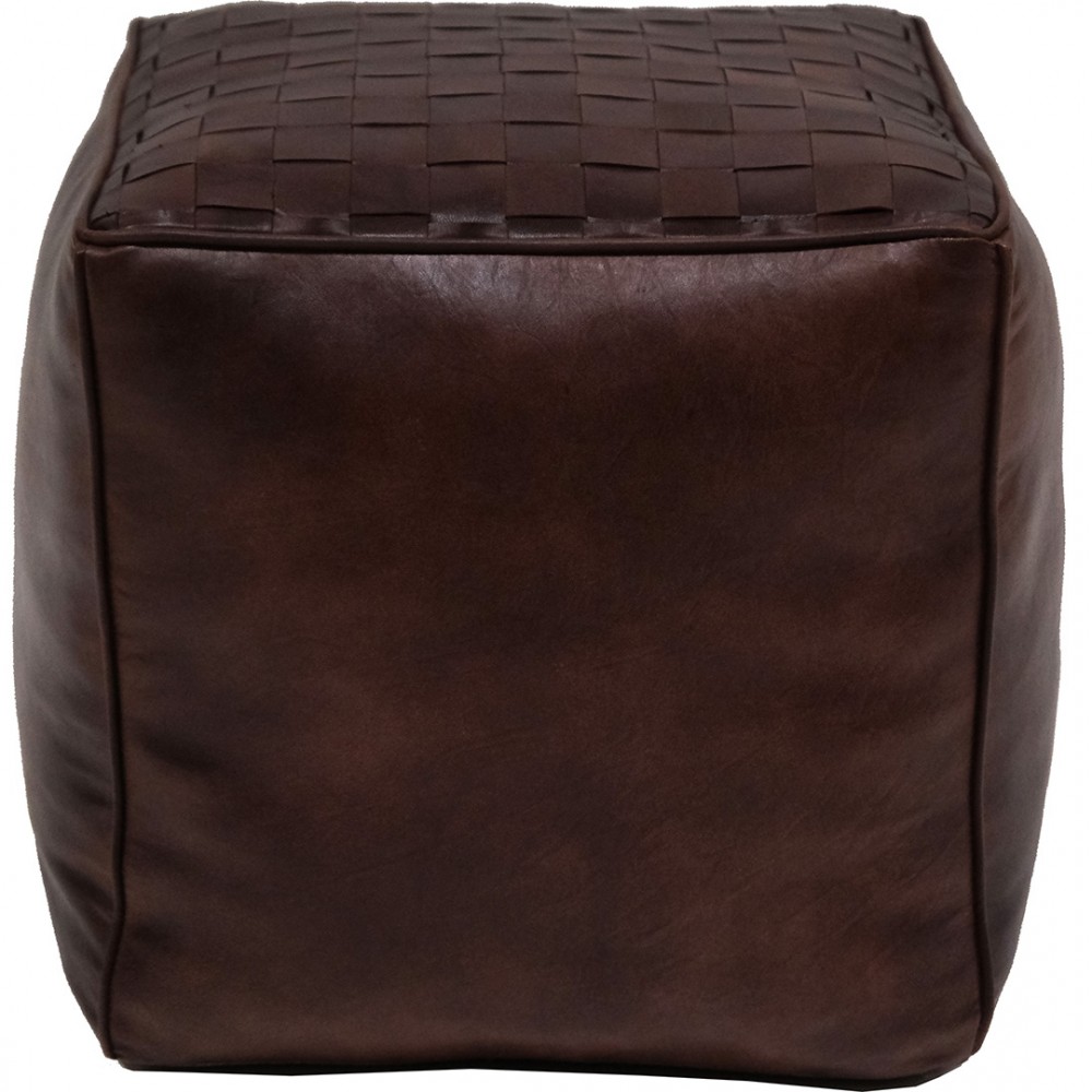 Ashok τετράγωνο δερμάτινο πουφ σε καφέ χρώμα 43x43x43 εκ