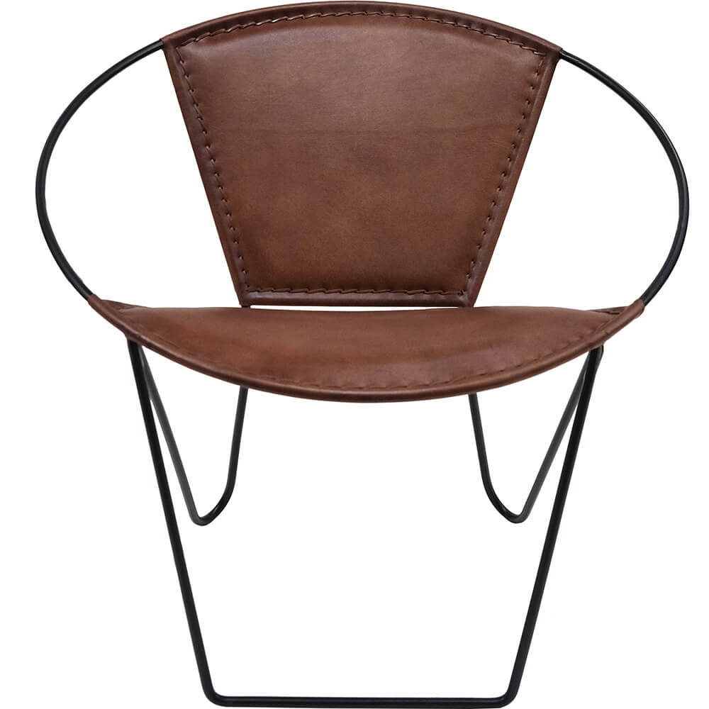 Dalton lounge πολυθρόνα με μεταλλική βάση και δερμάτινο κάθισμα σε καφέ χρώμα 77x67x77 εκ