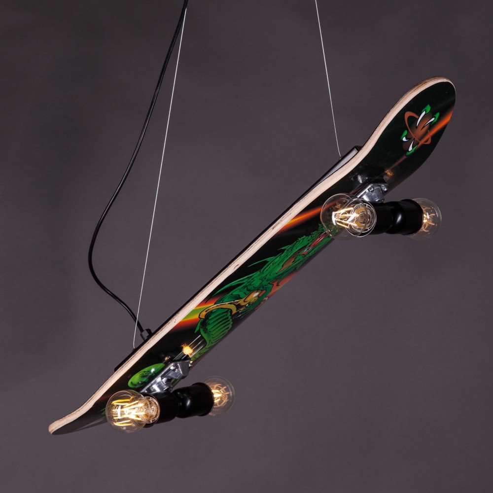 Skate ξύλινο πολύφωτο φωτιστικό οροφής σε σχήμα skateboard με τρία διαφορετικά σχέδια 80x20 εκ