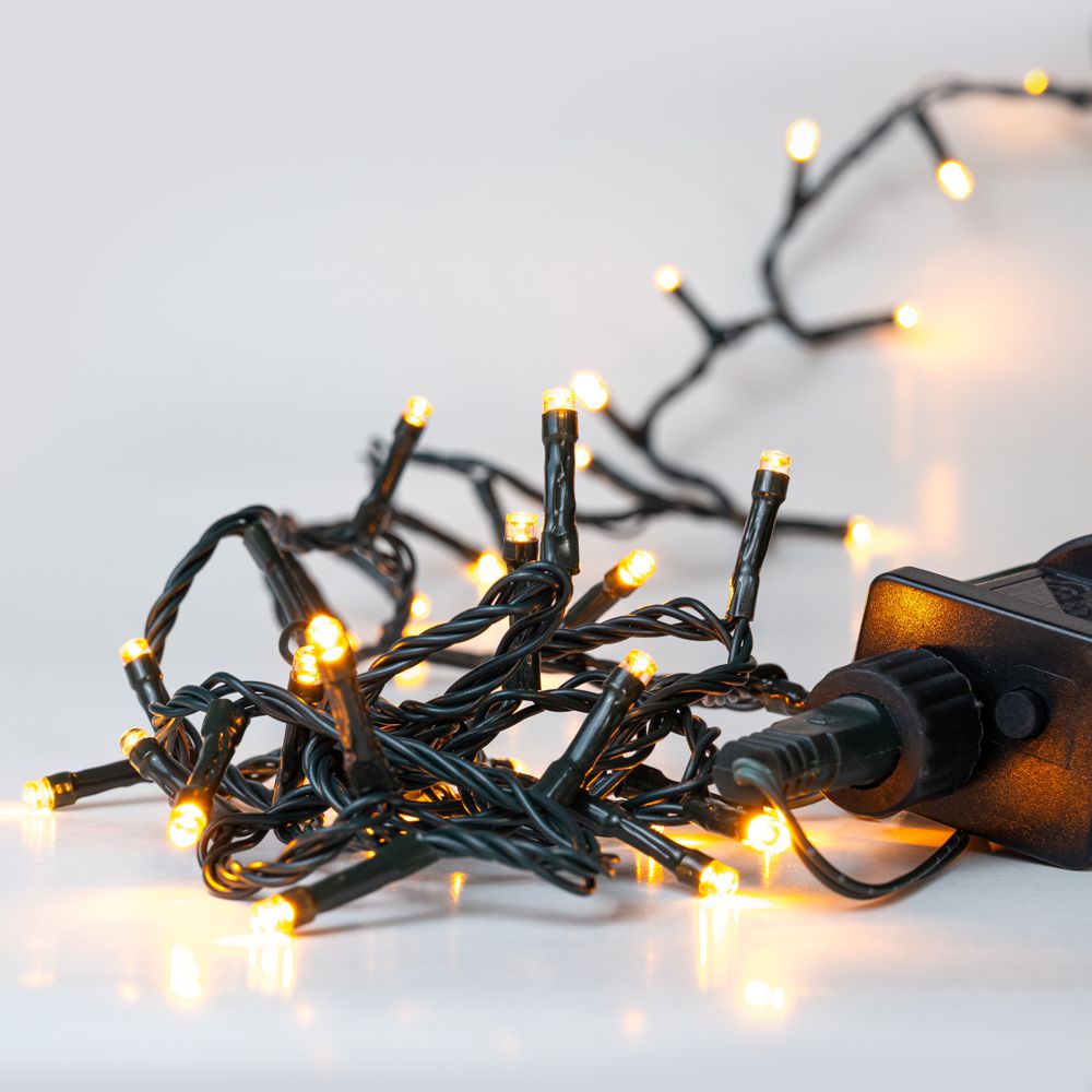 100 Led λαμπάκια IP44 με 8 προγράμματα πράσινο καλώδιο και θερμό λευκό φως 5μ
