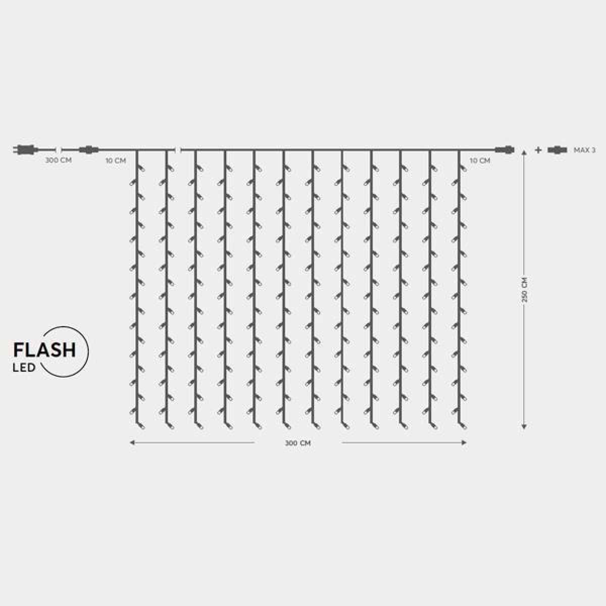 500 led flash κουρτίνα με διάφανο καλώδιο IP44  και θερμό λευκό φως 300x250 εκ