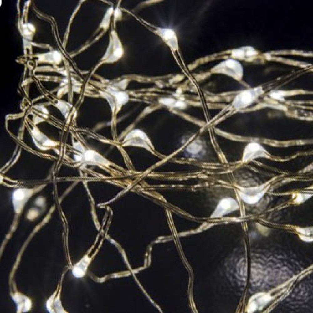 100 Led λαμπάκια αδιάβροχα με ασημί καλώδιο χαλκού και soft white φως 5μ