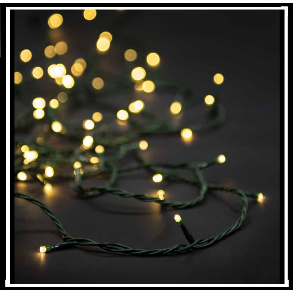 400 Led λαμπάκια IP44 με 8 προγράμματα με πράσινο καλώδιο και fire white φως 20μ