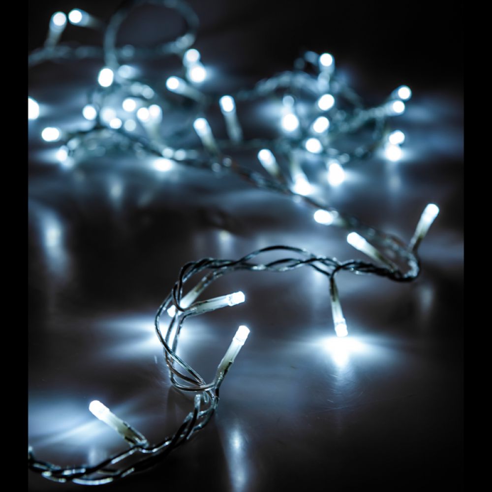 200 Led λαμπάκια IP44 με επεκτεινόμενο διάφανο καλώδιο και ψυχρό λευκό φως 12μ