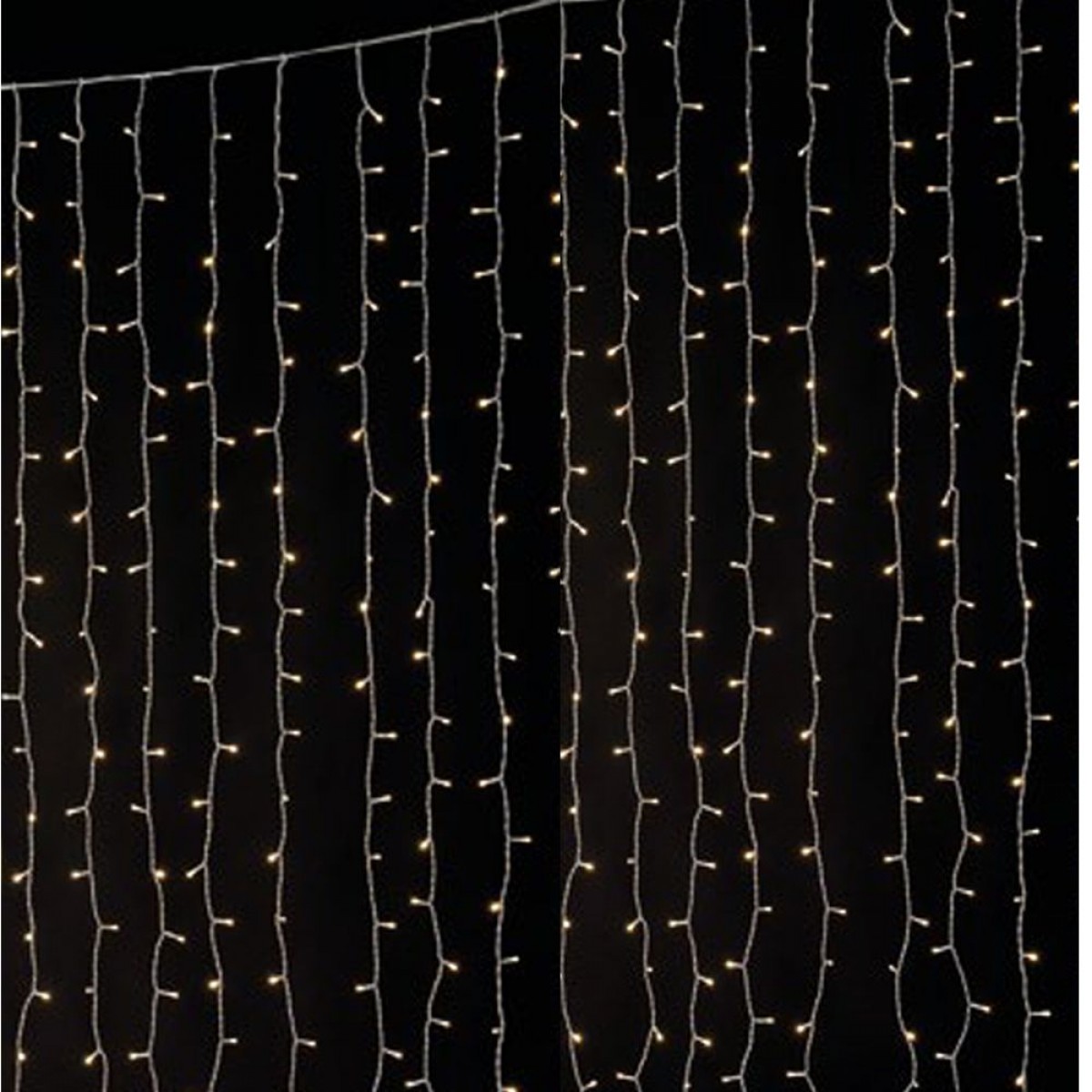 900 Led λαμπάκια IP44 κουρτίνα με επεκτεινόμενο διάφανο καλώδιο και λευκό θερμό φως 300x300 εκ