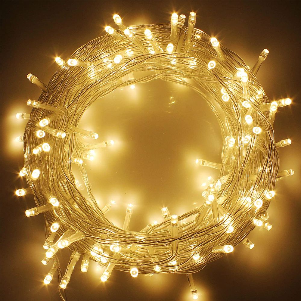 100 Led λαμπάκια IP44 με 8 προγράμματα διάφανο καλώδιο και θερμό λευκό φως 5μ