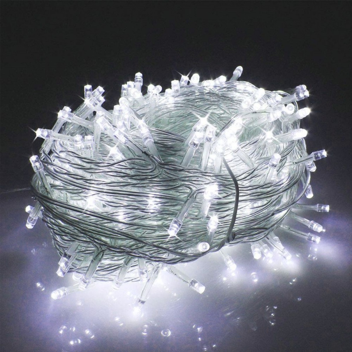 400 Led λαμπάκια IP44 με 8 προγράμματα με διάφανο καλώδιο και ψυχρό λευκό φως 20μ