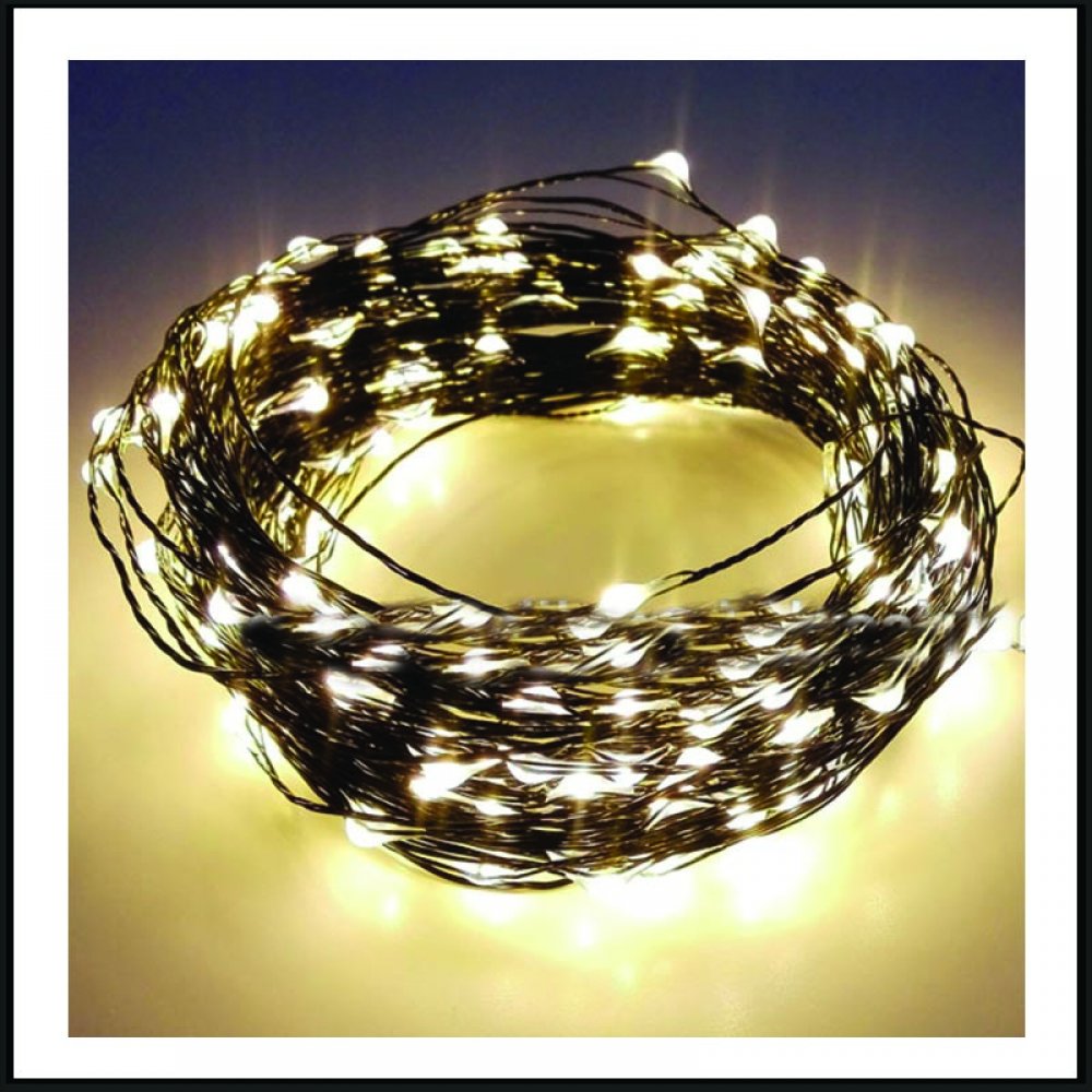 100 Led λαμπάκια IP44 με μαύρο καλώδιο χαλκού και θερμό λευκό φως 10μ