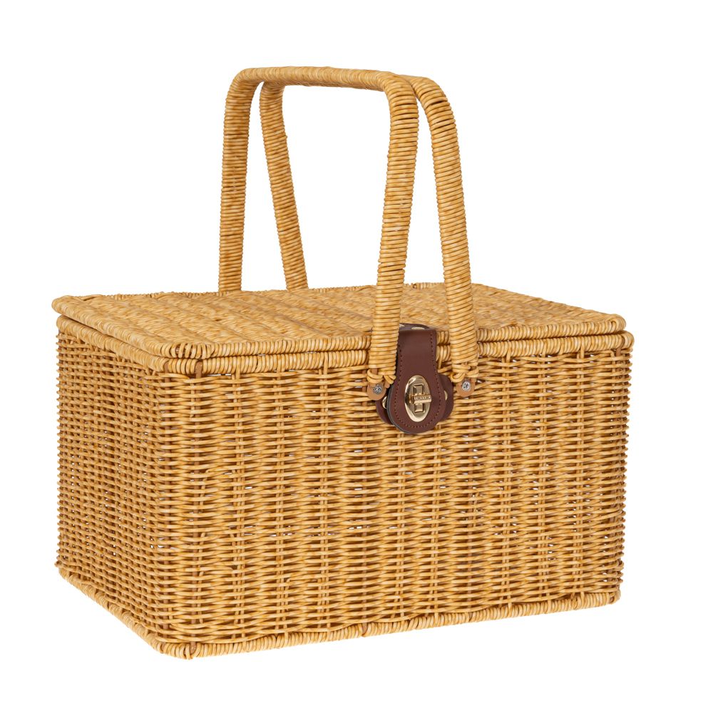 Picnic ψάθινο καλάθι πικ νικ σε φυσική απόχρωση με δύο χερούλια 35x26x26 εκ