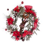 Happy Reindeer έτοιμο στολισμένο Χριστουγεννιάτιο στεφάνι full plastic με λαμπάκια 90 εκ