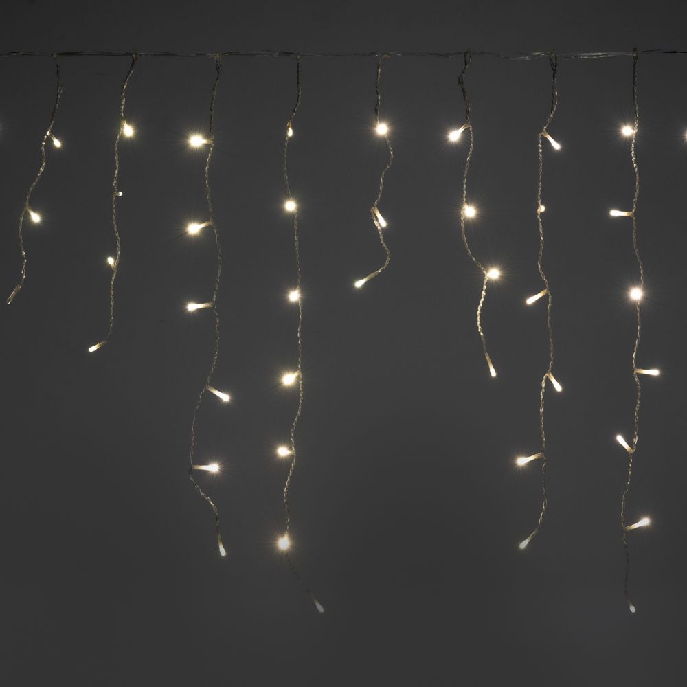 300 Led IP44 ασύμμετρη κουρτίνα με 8 προγράμματα διάφανο καλώδιο και soft white φως 600x70 εκ
