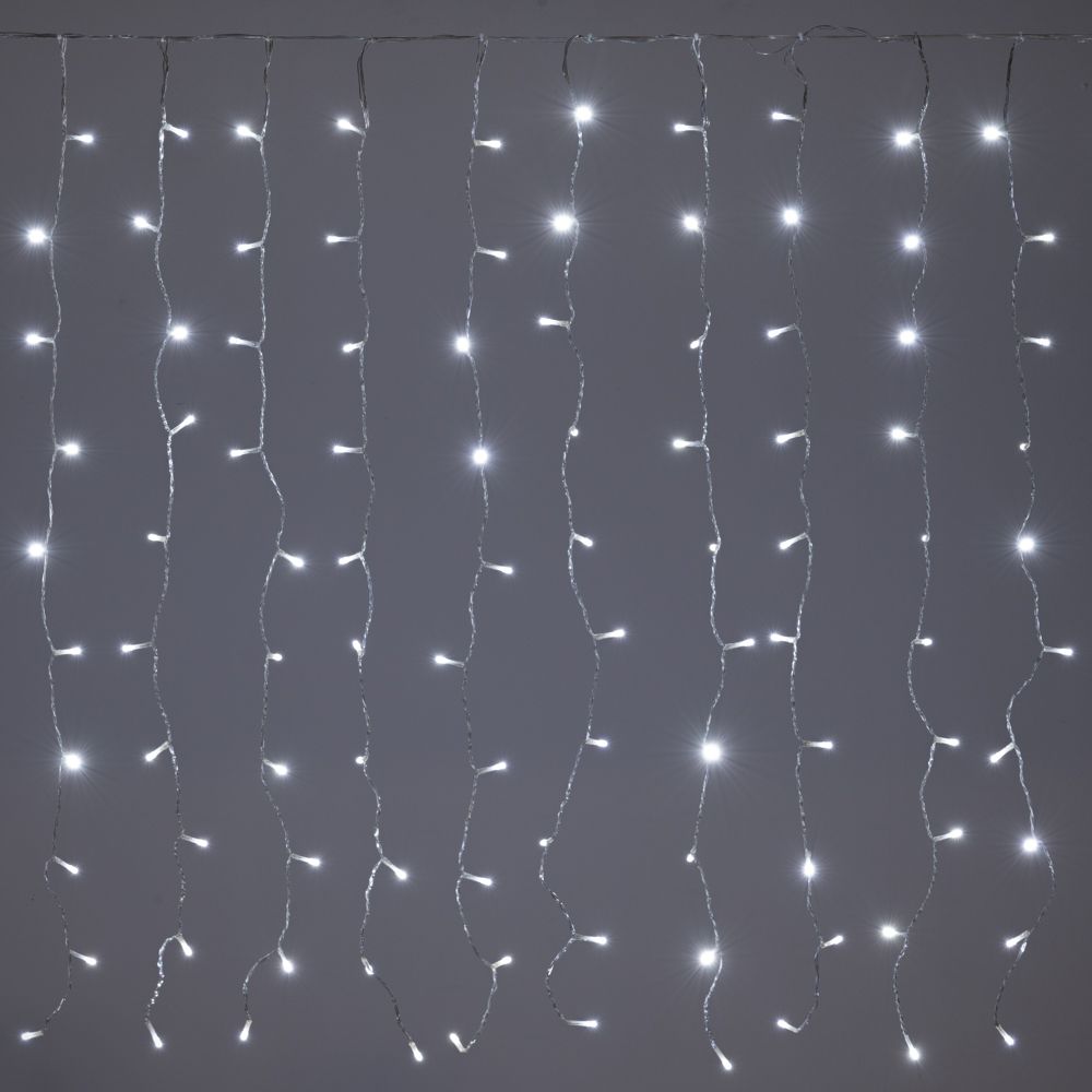 200 Led λαμπάκια IP44 κουρτίνα με επεκτεινόμενο διάφανο καλώδιο και ψυχρό λευκό φως 200x100 εκ