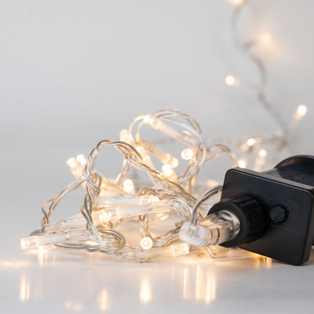100 Led λαμπάκια IP44 με πρόγραμμα διάφανο καλώδιο με soft white φως 5μ