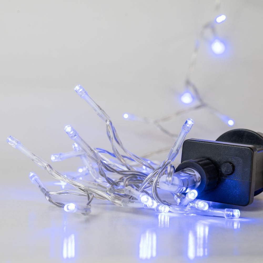 100 Led λαμπάκια IP44 με πρόγραμμα διάφανο καλώδιο και μπλε φως 5μ