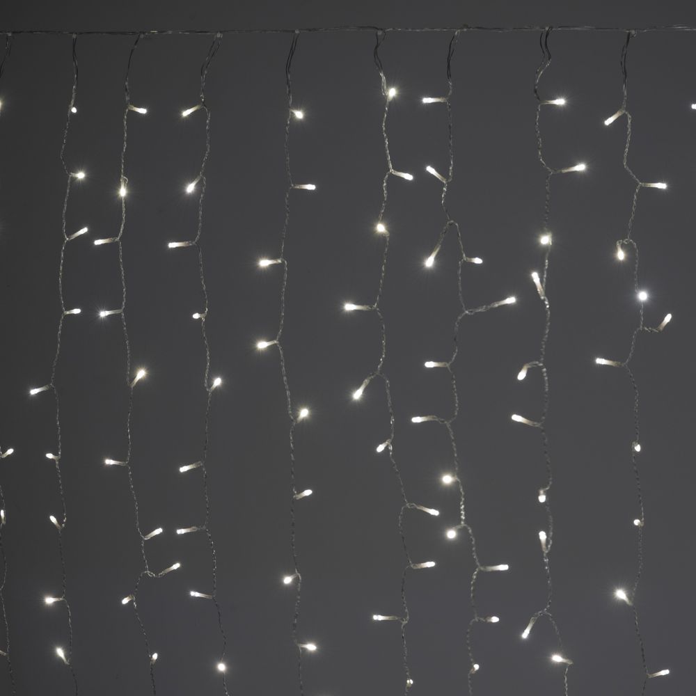 440 Led λαμπάκια IP44 κουρτίνα με επεκτεινόμενο διάφανο καλώδιο και soft white φως 200x220 εκ