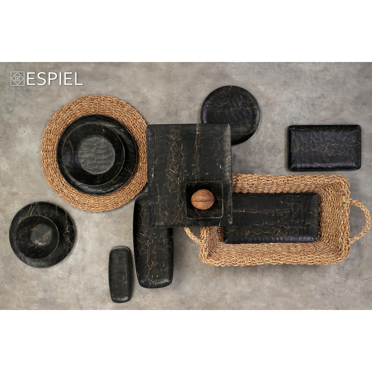 Black Wood hybrid στρογγυλό πιάτο ρηχό σετ εβδομήντα δύο τεμάχια 21 εκ