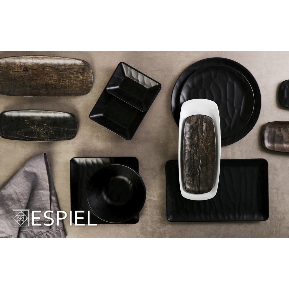 Black Wood στρογγυλό πιάτο ρηχό hybrid σετ σαράντα οκτώ τεμάχια 23 εκ