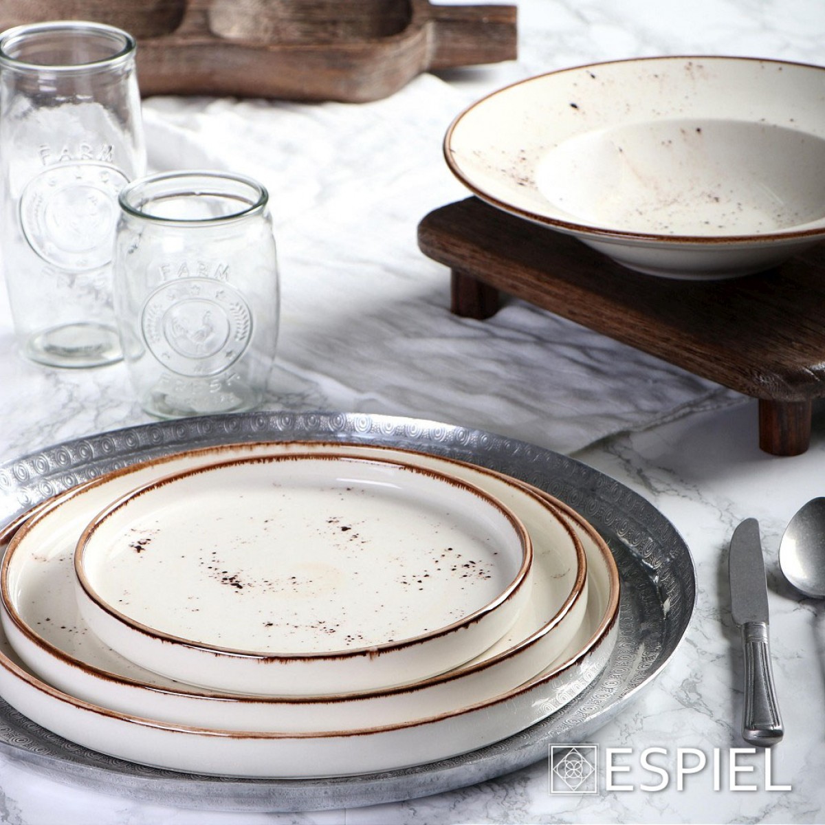 Terra πιάτο ρηχό φαγητού μπεζ απόχρωσης σετ έξι τεμαχίων 26 εκ