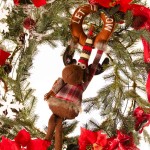 Happy Reindeer έτοιμο στολισμένο Χριστουγεννιάτιο στεφάνι full plastic με λαμπάκια 90 εκ