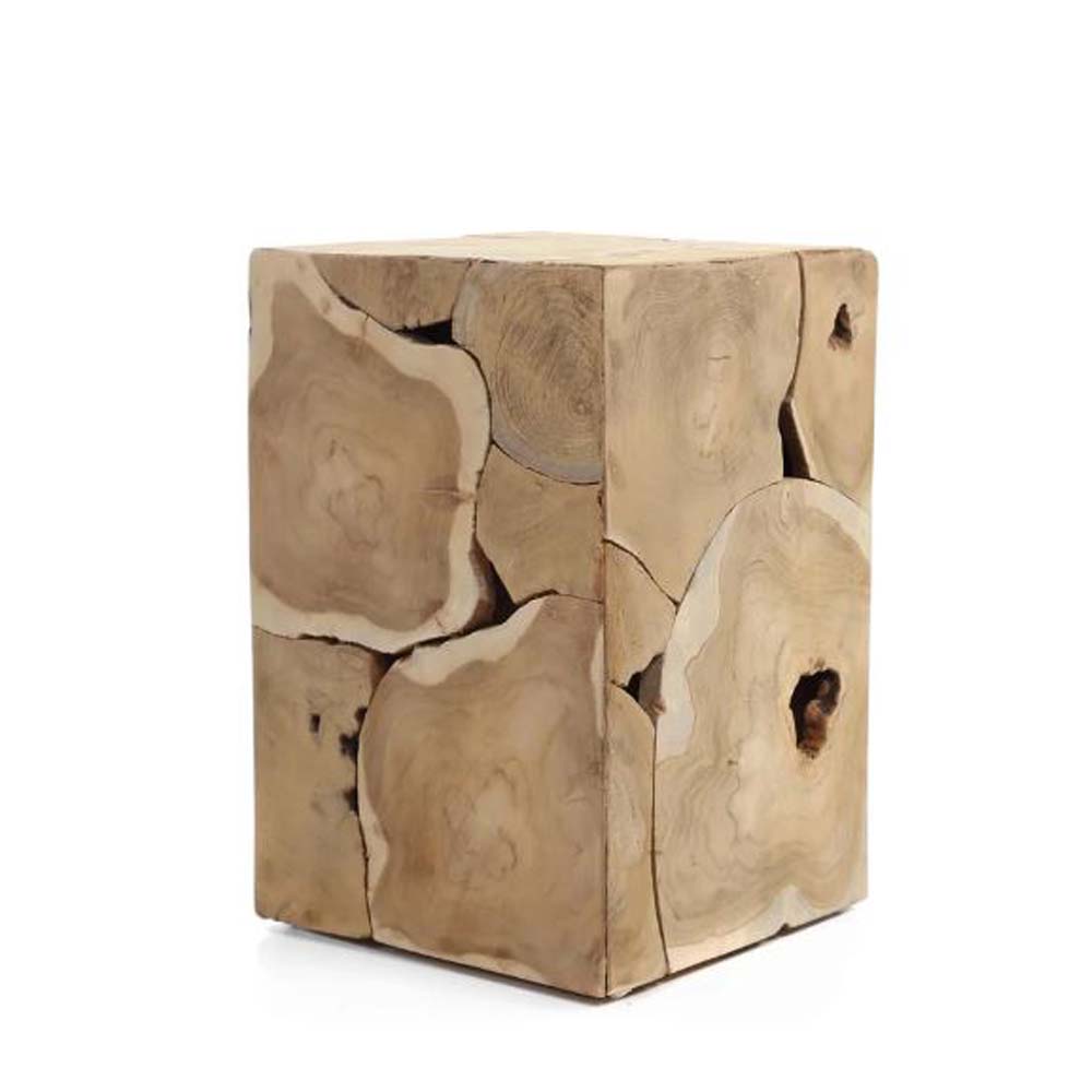 Σκαμπό Cube από κομμάτια ρίζας ξύλου teak 30x30x45 εκ