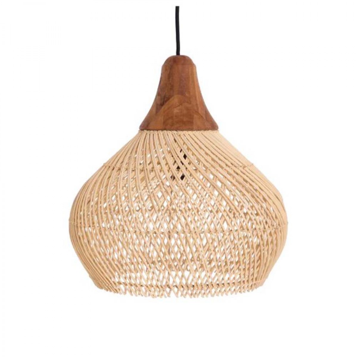 Καπέλο φωτιστικού Bell Natural S από rattan και παλαιωμένο ξύλο teak 40x40x40 εκ