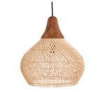Καπέλο φωτιστικού Bell Natural S από rattan και παλαιωμένο ξύλο teak 40x40x40 εκ