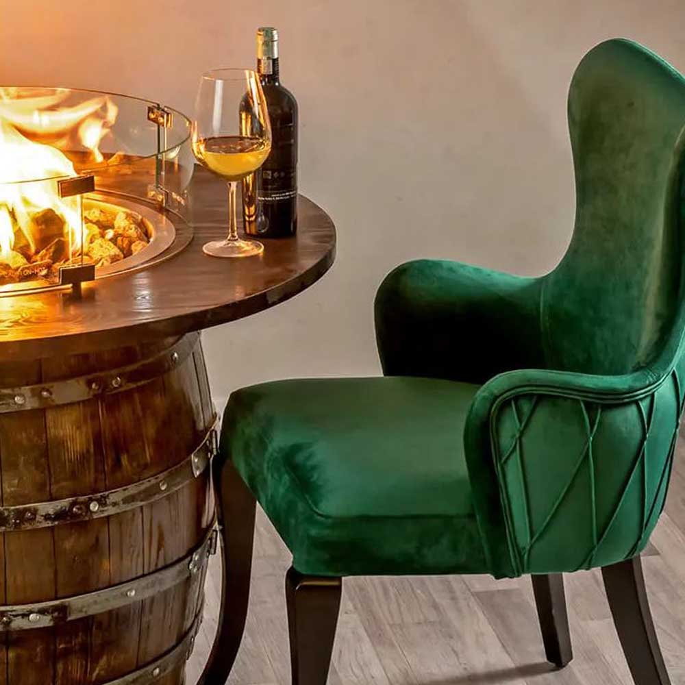 Boutique βαρέλι κρασιού - τραπέζι με εστία φωτιάς με ύψος110 εκ