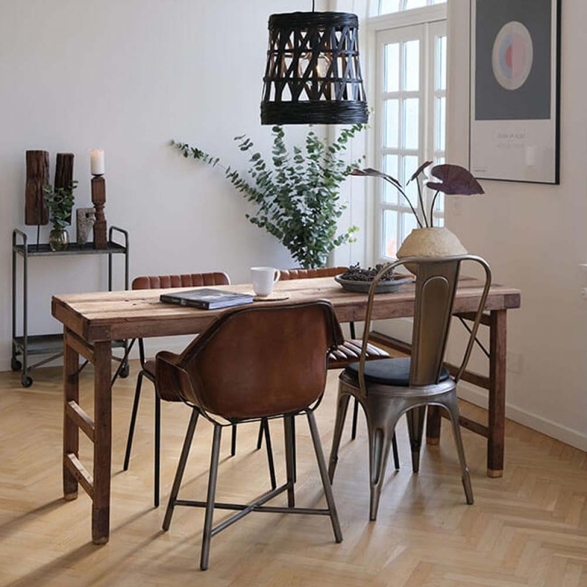 Καρέκλα τραπεζαρίας Diner με καπιτονέ δέρμα καφέ και μαύρο σκελετό 52x47x78 εκ