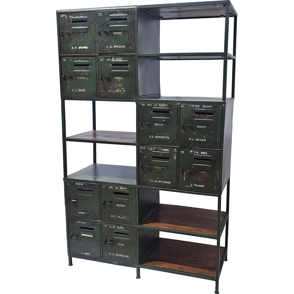 Βιομηχανικό ντουλάπι με ράφια και vintage locker ντουλάπια σε πράσινη απόχρωση 120x49x193 εκ
